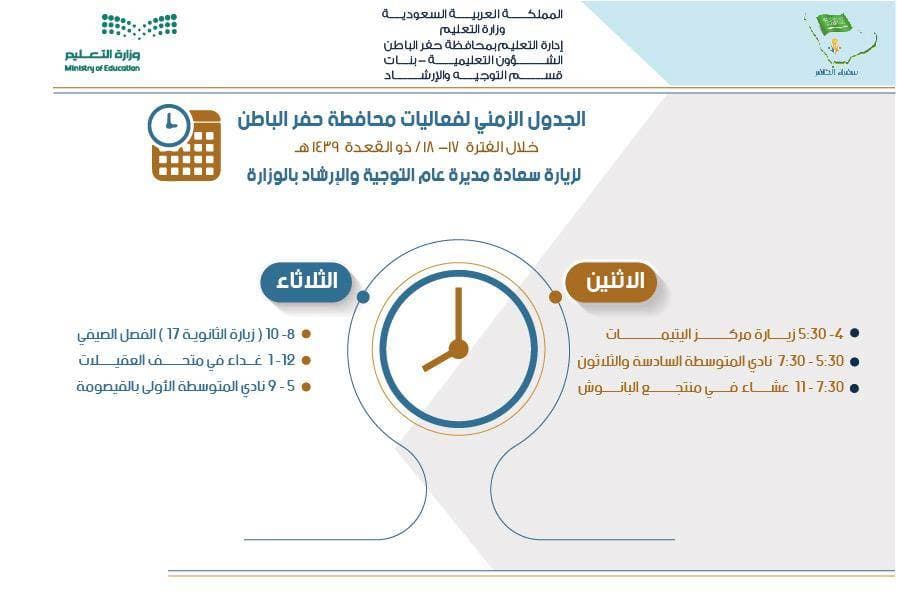 الجدول الزمني  لفعاليات لمحافظة حفر الباطن ترجمها 